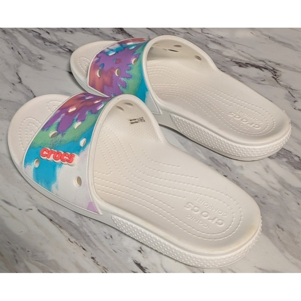 Crocs Classic Slides Sandals White Tie Dye Crocs Charms Size Men's 7  Women's‎ 9 - Picture 5 of 10